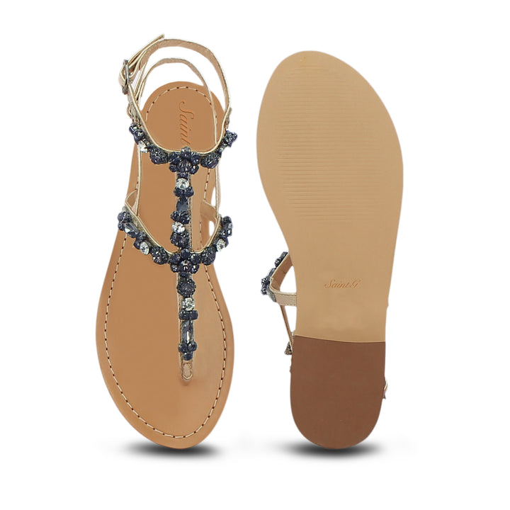 Saint Matilde  Platin Leather With black Stone  Sandals