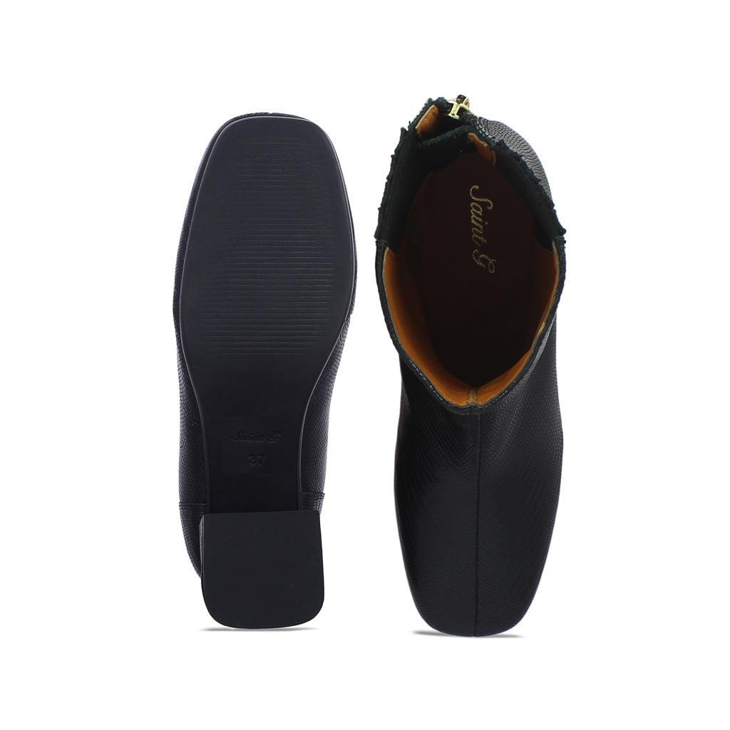 Saint Stellina Black Leather Back Zip Block Heel Boots - SaintG UK