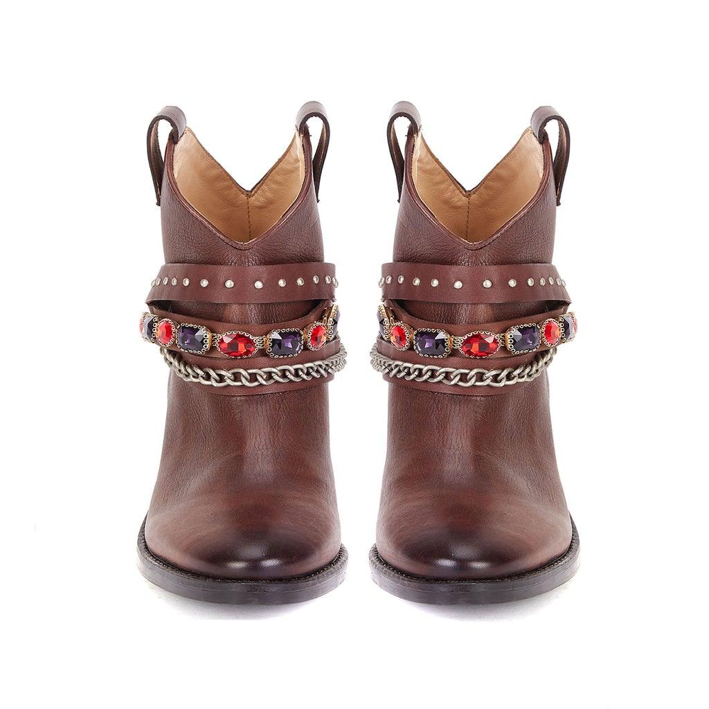 Saint Frances Brown Leather Cowboy Ankle Boot - SaintG UK