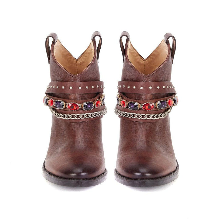 Saint Frances Brown Leather Cowboy Ankle Boot - SaintG UK