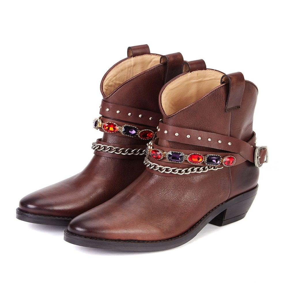 Saint Frances Brown Leather Cowboy Ankle Boot - SaintG UK