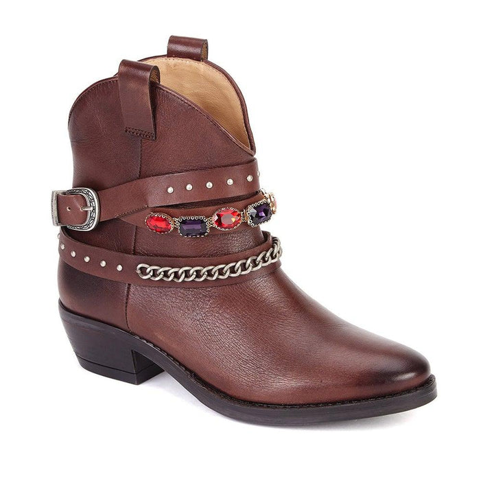 Saint Frances Brown Leather Cowboy Ankle Boot - SaintG UK