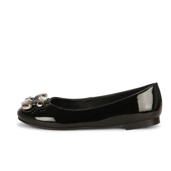 Saint Jovena Crystal Embellished Black Leather Ballet Flats - SaintG UK