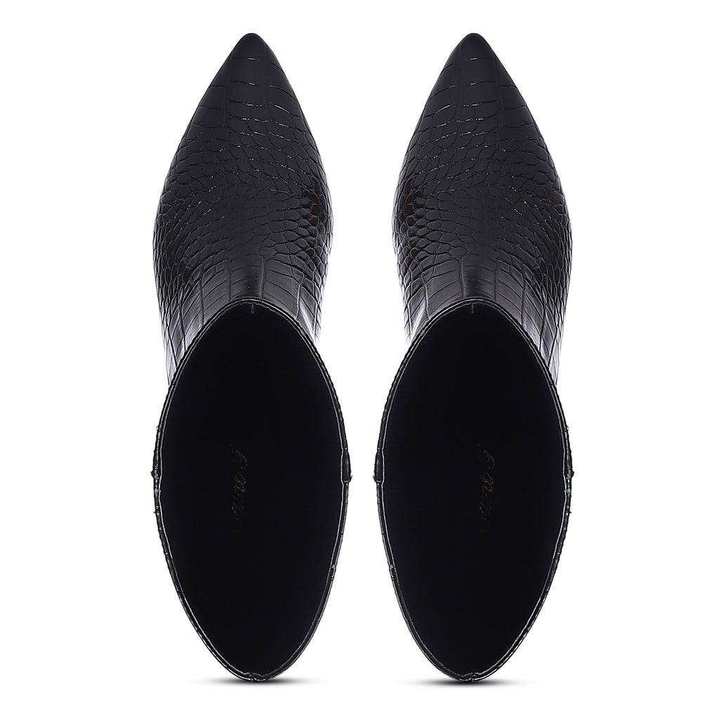Saint Enora Croco Embossed Black Calf Length Boots - SaintG UK