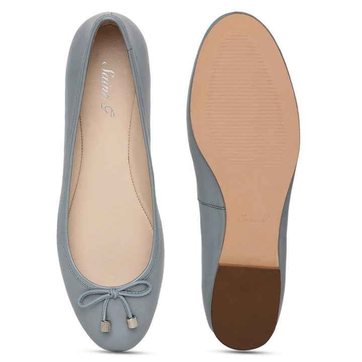 Saint Damita Blue Leather Handcrafted Ballet Flats - SaintG UK