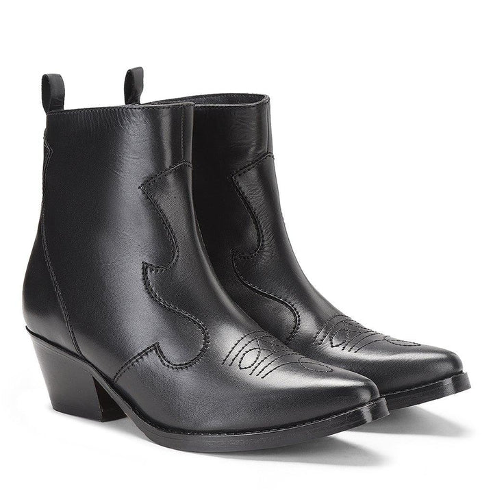 Saint Fausta Black Stitched Leather handcrafted Ankle Boots - SaintG UK