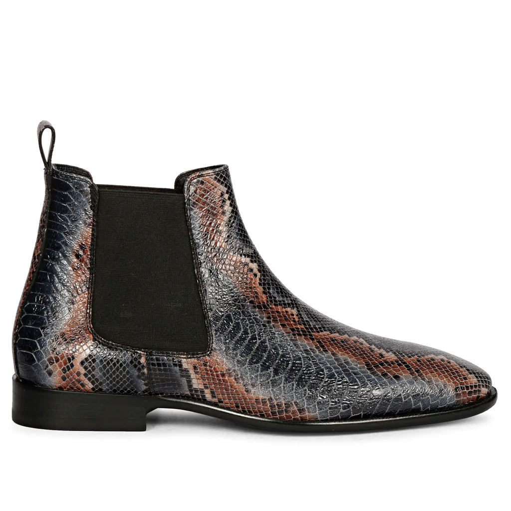 Saint Rory Blue Snake Print Leather Chelsea boot