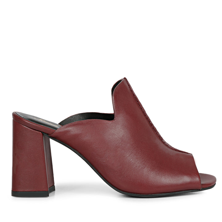 Red Leather Block Heel Mule for women