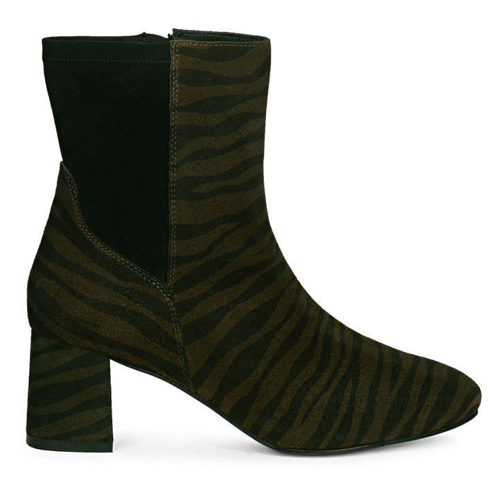 Saint Riona Olive Leo Print Leather High Ankle Boots