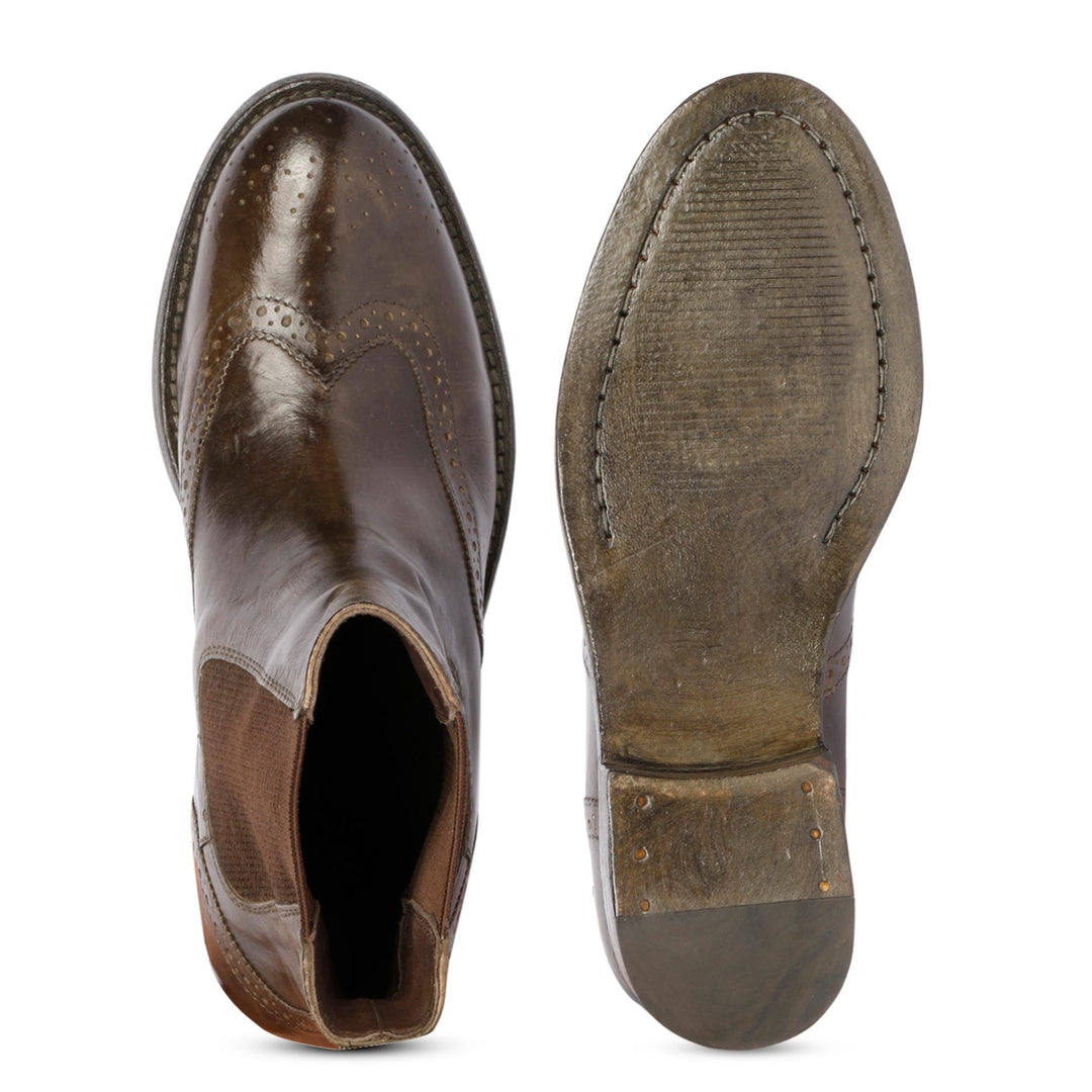 Saint Santina Khaki Leather Washed Ankle Boots