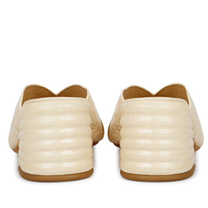 Saint Brianna Off White Croc Embossed Leather Block Heel Mules