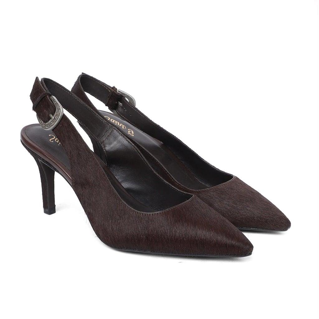 Saint Ginevra Brown Pony Hair Leather Handcrafted Kitten Heels - SaintG UK