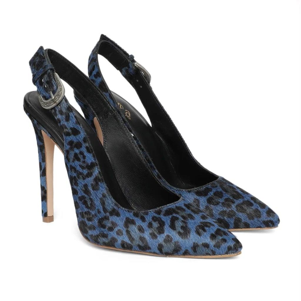 Saint Verona Hair On Leather With Blue Leopard Print Kitten Heels - SaintG UK