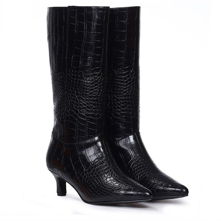 Saint Enora Croco Embossed Black Calf Length Boots - SaintG UK