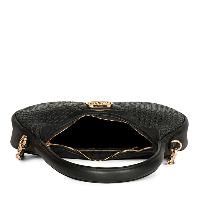 Tesorina Black Hand Woven Leather Hobo Bag