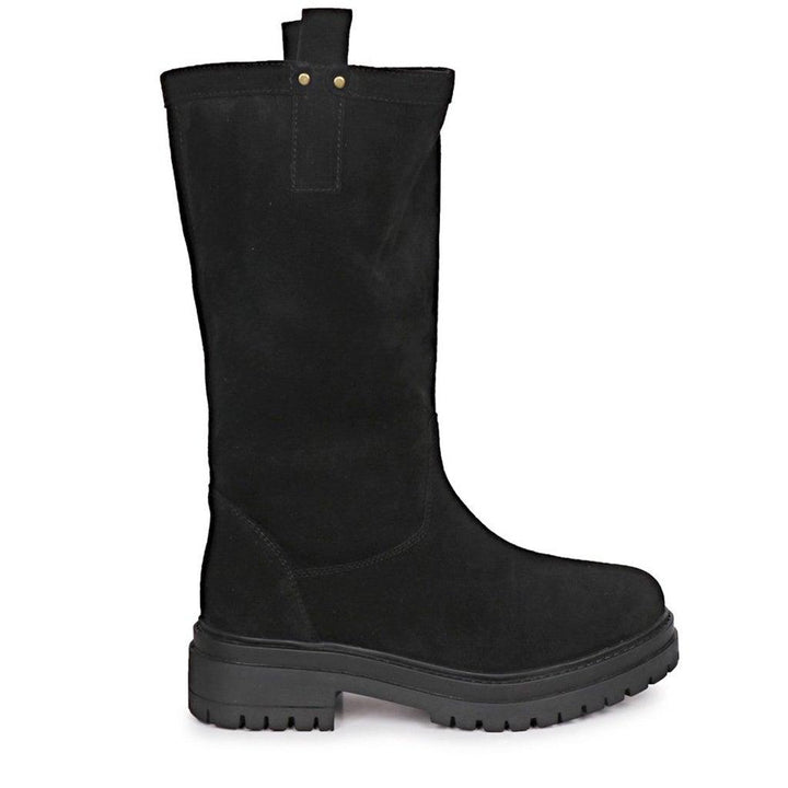 Saint Alexandra Black Suede Leather Pull On Calf Boots - SaintG UK