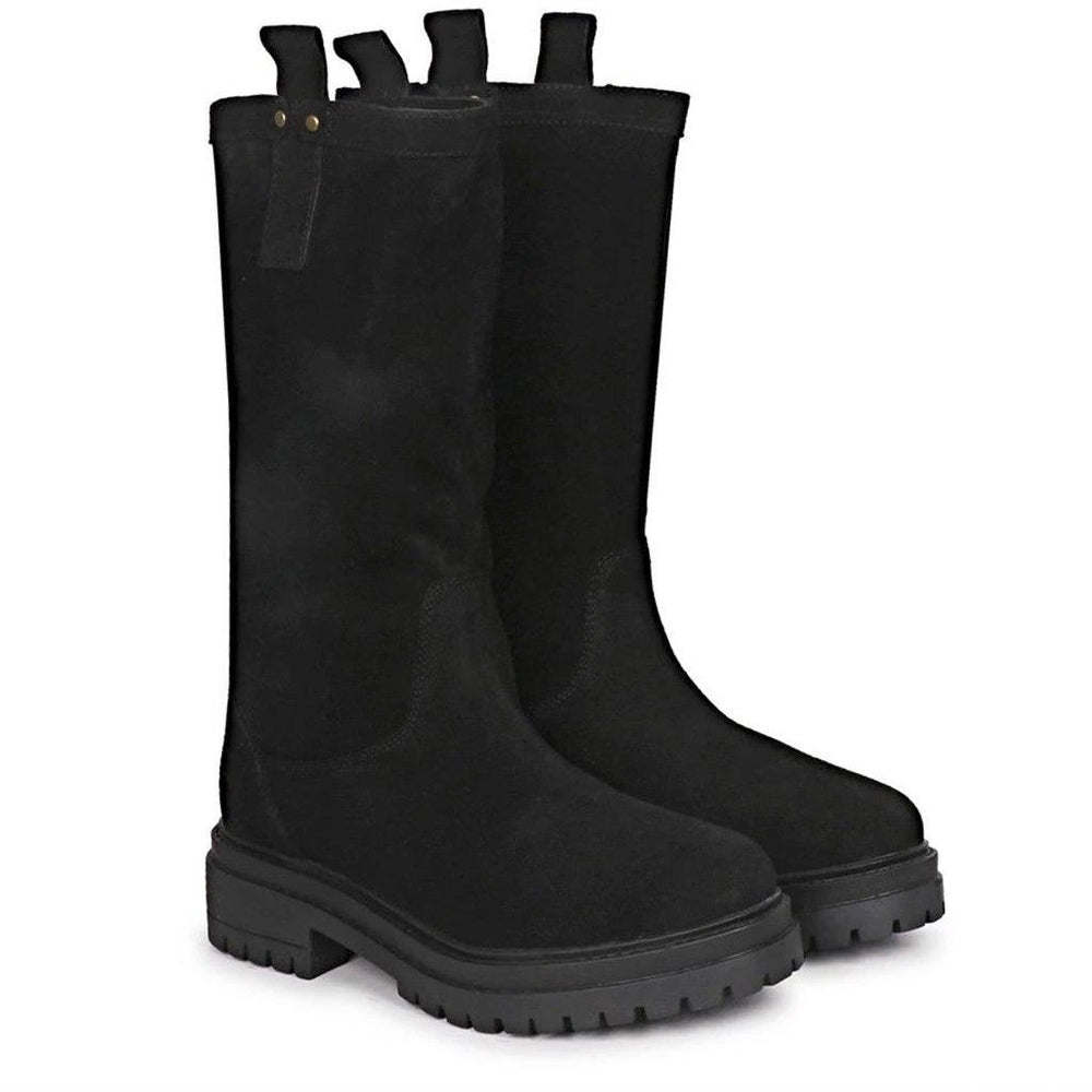 Saint Alexandra Black Suede Leather Pull On Calf Boots - SaintG UK