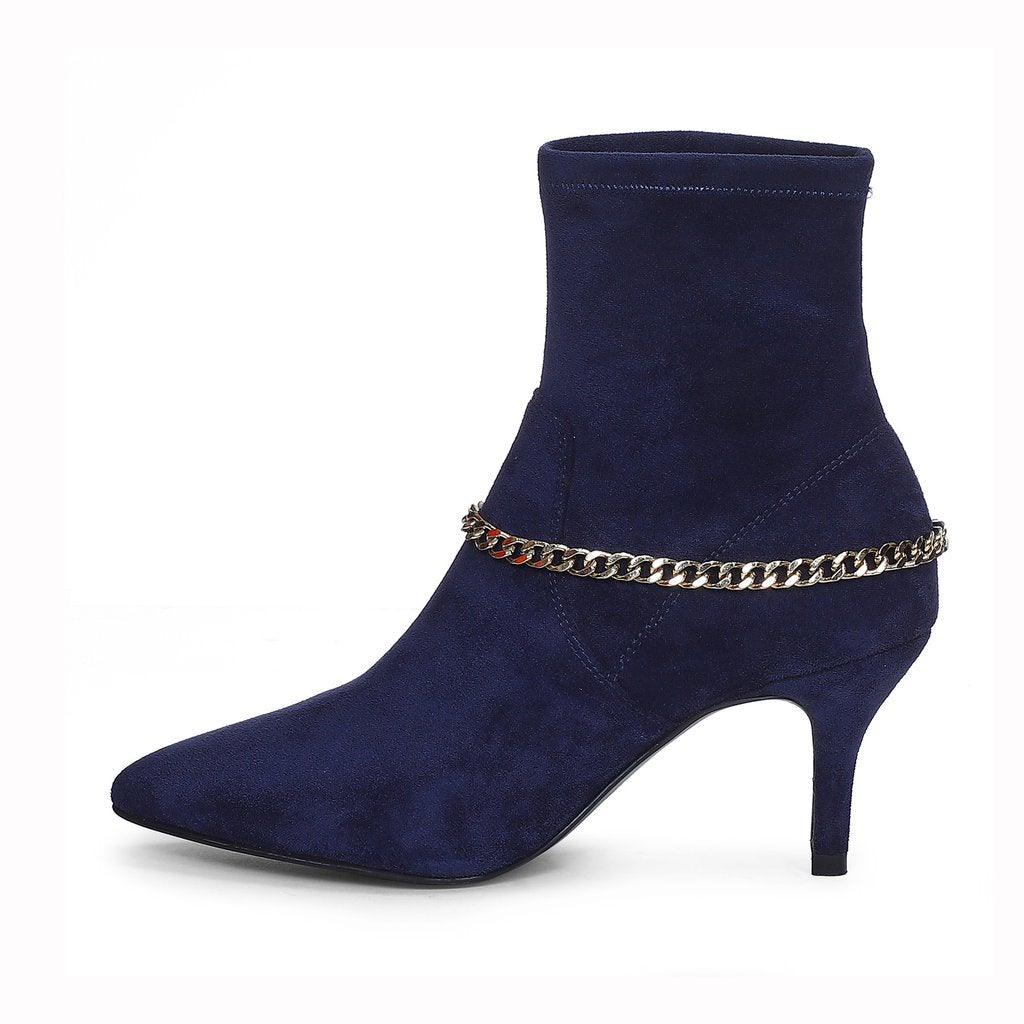 Saint Andrea Blue Stretch Suede Chain Embellished Ankle Boots - SaintG UK