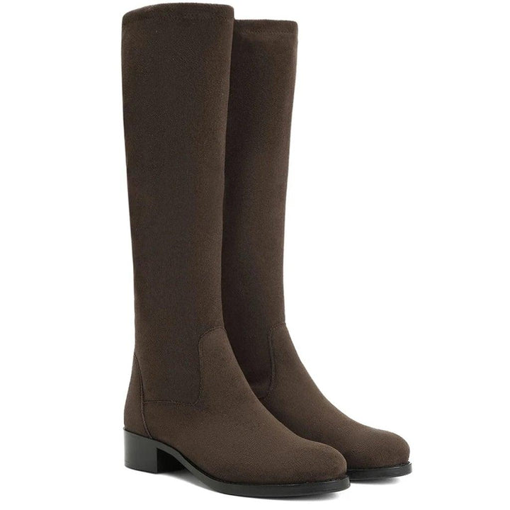 Saint Amy Brown Stretch suede Leather Knee High Boots - SaintG UK