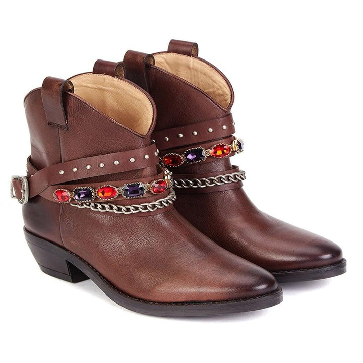 Saint Frances Brown Leather Cowboy Ankle Boot - SaintG UK