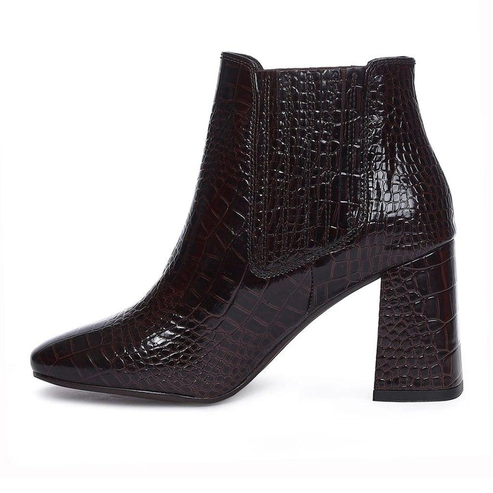 Saint Edwina Brown Croc Embossed Vegan Leather Ankle Boots - SaintG UK