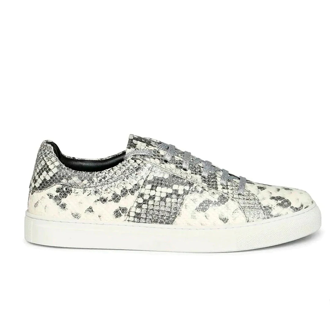 Grey Textured Python Leather Sneakers for women