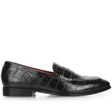 Saint Callisto  Black Croco Leather Embossed Moccasin Shoes