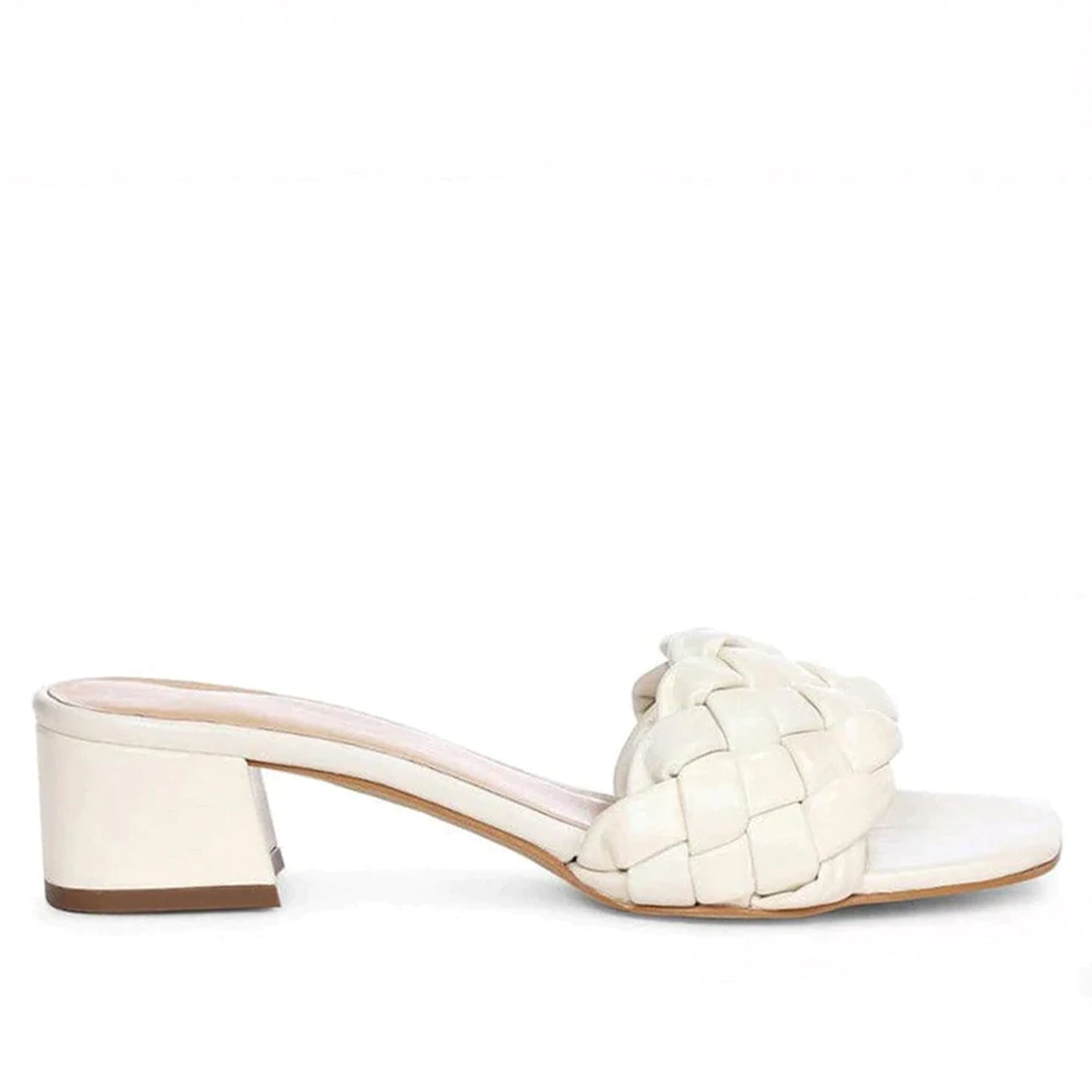 White leather discount heeled mules