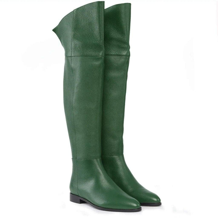 Saint Grace Green Leather Above The Knee Boots - SaintG UK