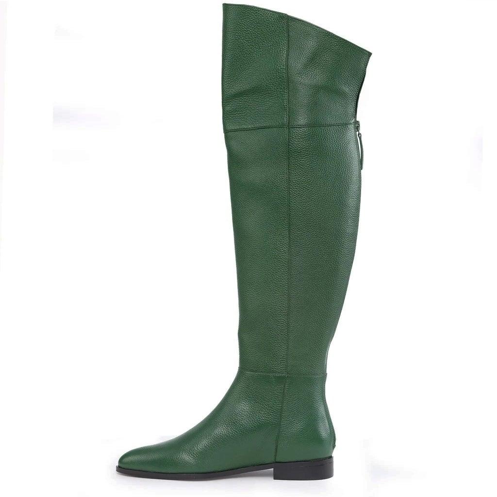 Saint Grace Green Leather Above The Knee Boots - SaintG UK