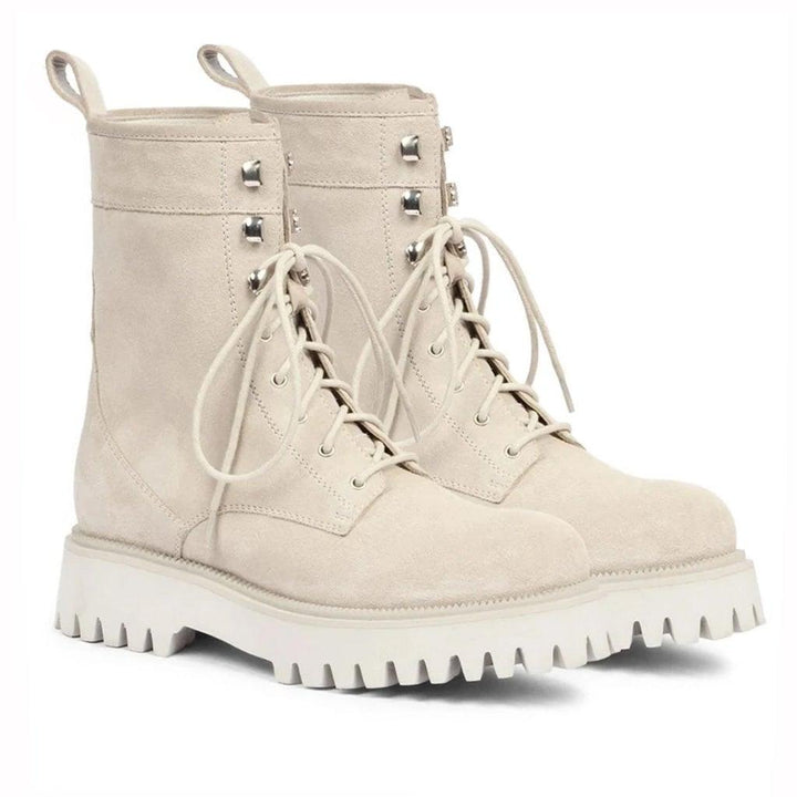 Saint Anastasia Ivory Leather Lace Up High Ankle Boots - SaintG UK