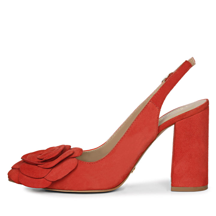 red suede leather block heel pump