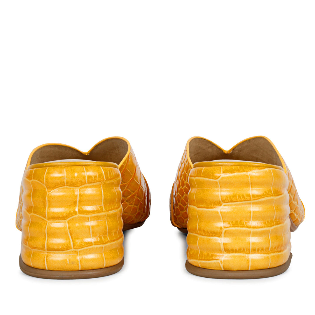 Saint Brianna Yellow Croc Embossed Leather Block Heel Mules