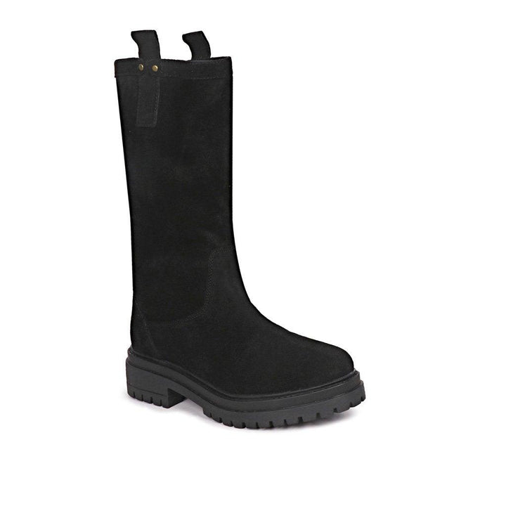 Saint Alexandra Black Suede Leather Pull On Calf Boots - SaintG UK