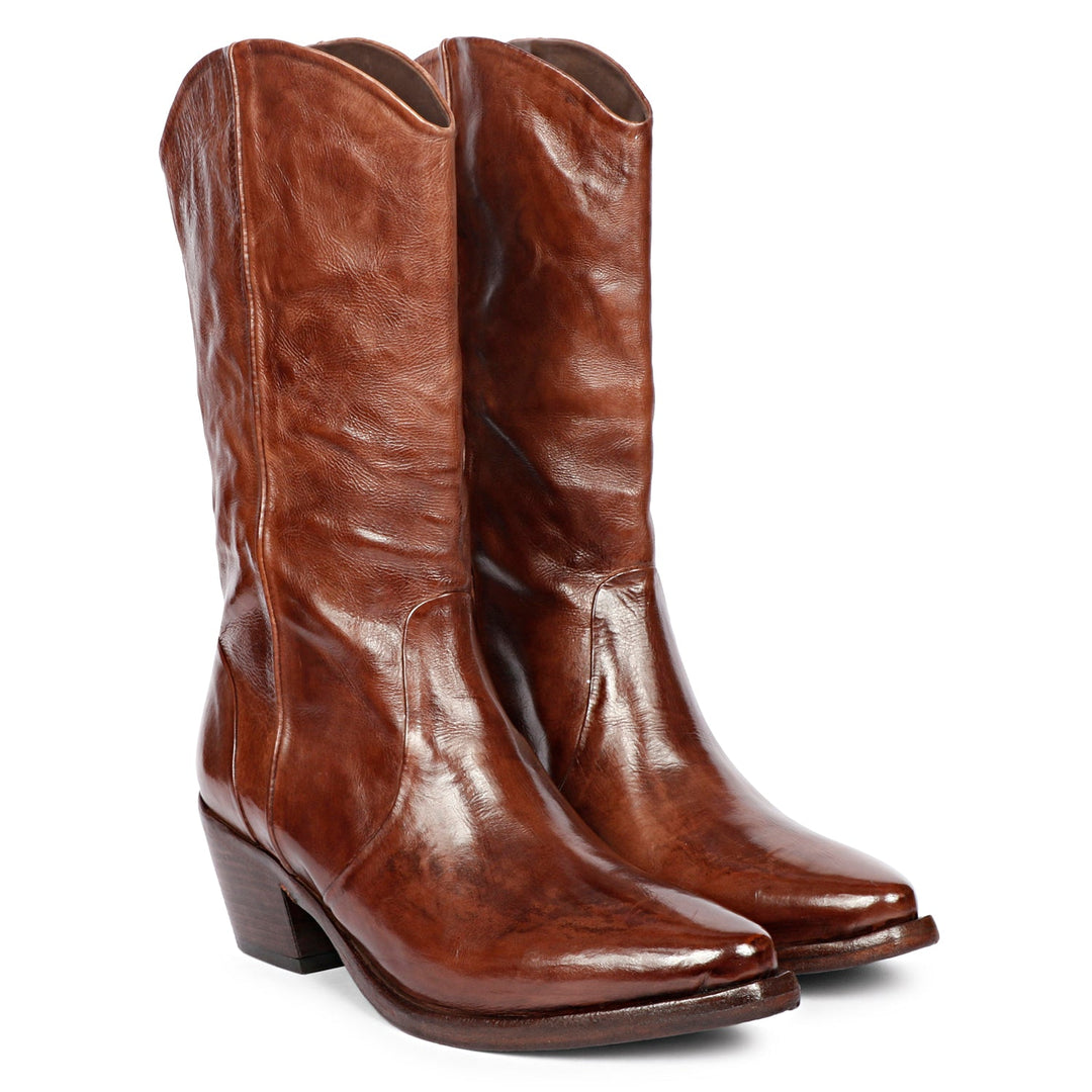 Saint Nellie Cognac Leather Washed Calf Boot