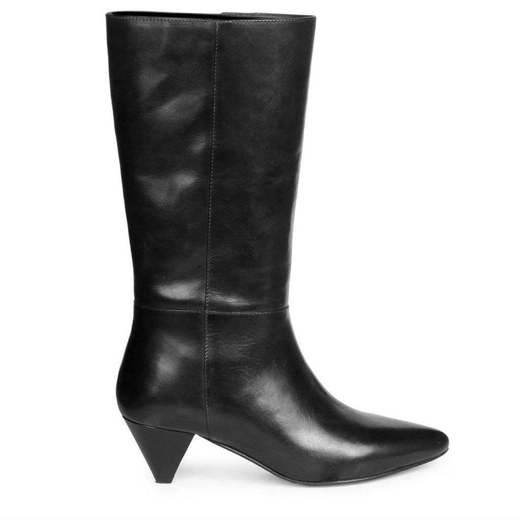 Saint Celestina Black Leather Cone Heel Calf Boots - SaintG UK
