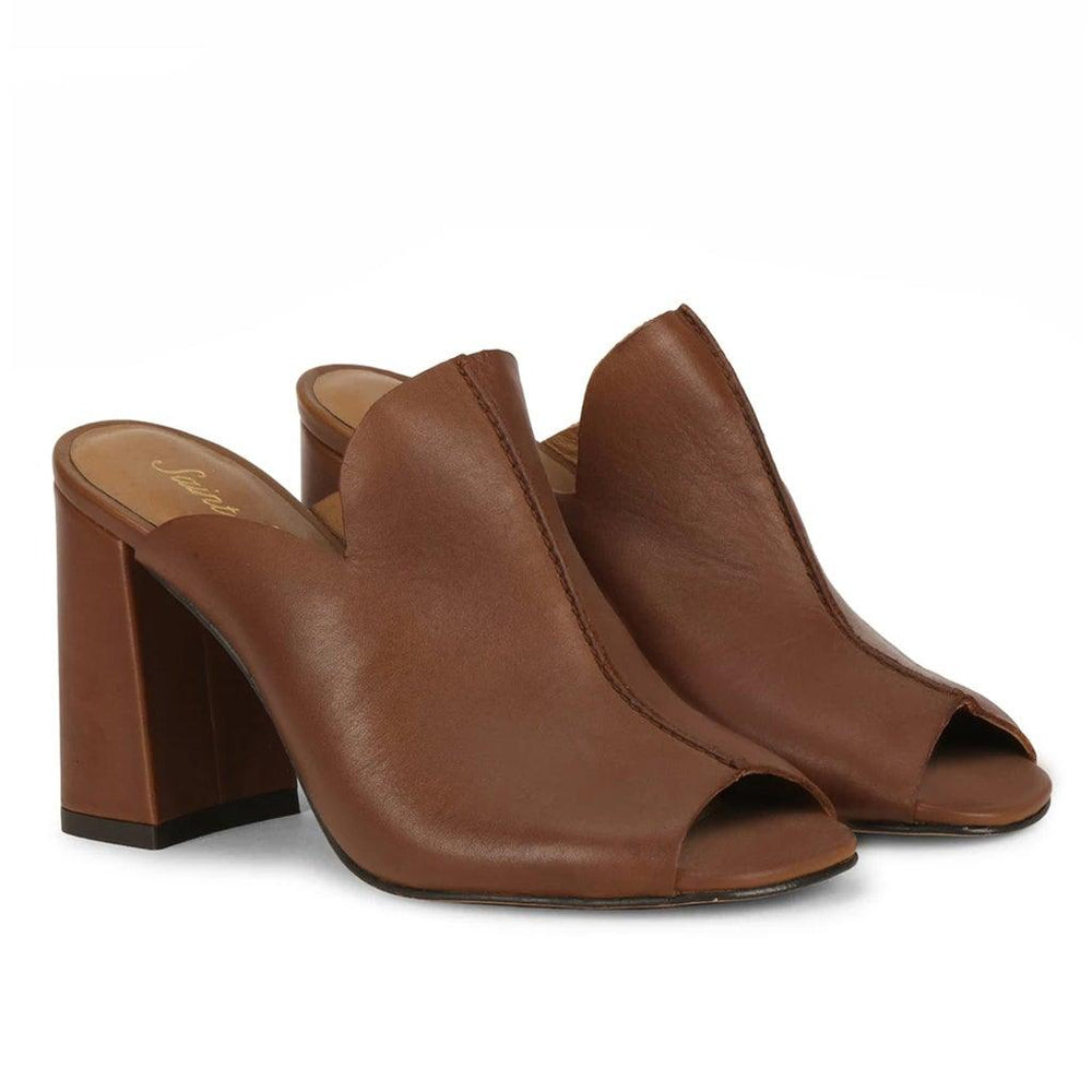 Saint Amor Tan Leather Block Heel - SaintG UK