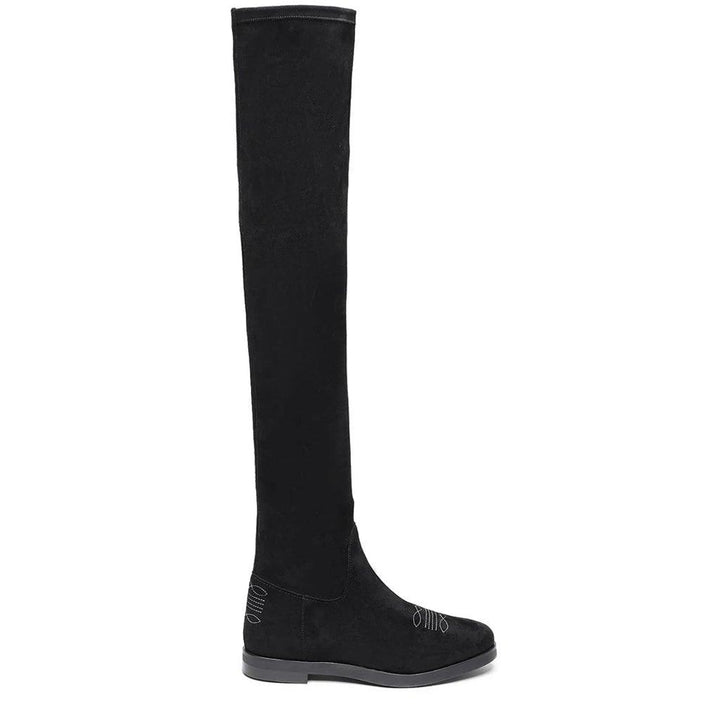 Black Stretch Fabric Above The Knee Boots for women