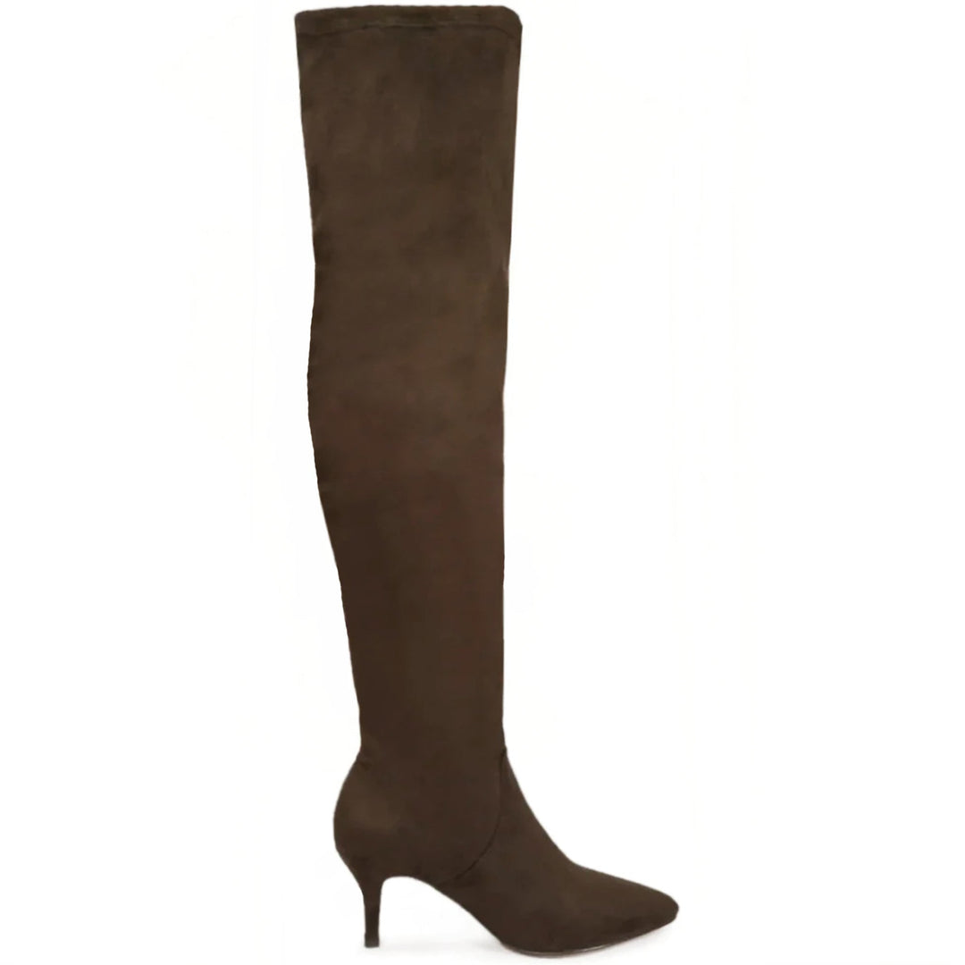 Brown Stretch Suede Thigh High Boots for women