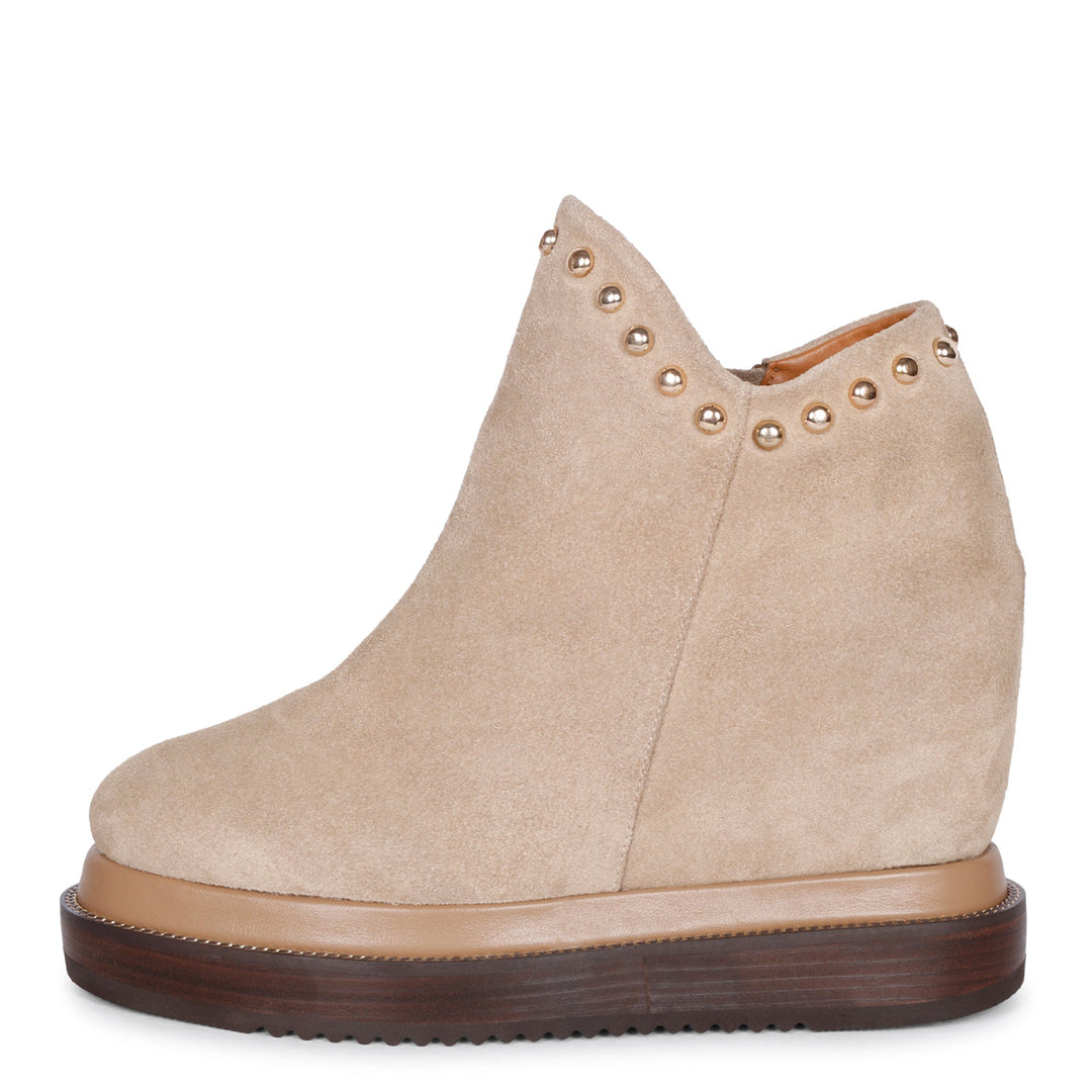 Saint Emily Suede Leather Inner Wedge Heel Ankle Boots