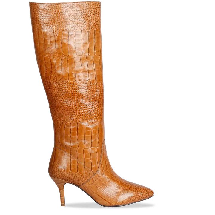 Saint Adella Croco Embossed Cuoio Leather Long Boots