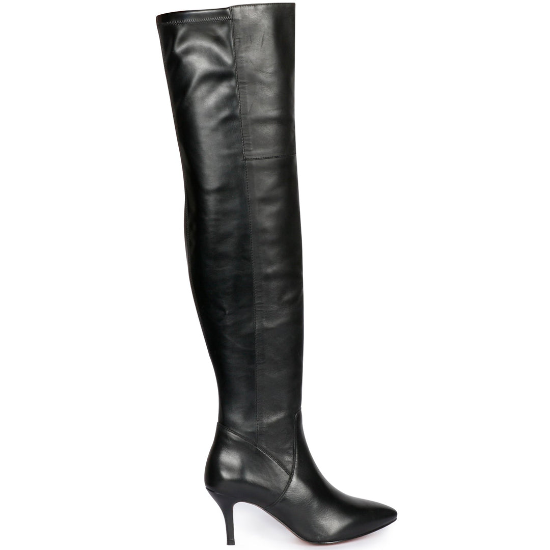 Black Stretch Napa Thigh High Boots for women