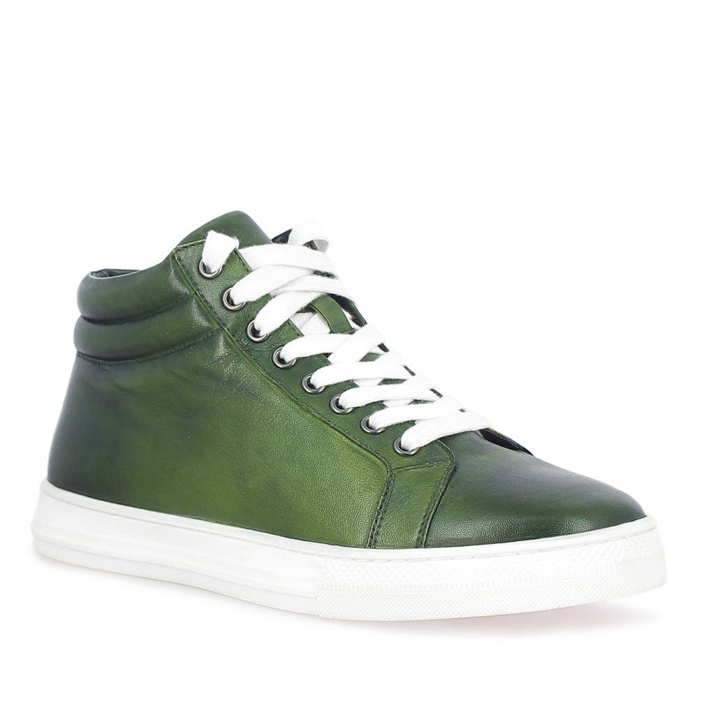 Saint Lamberto Green Leather Handcrafted Sneakers - SaintG UK