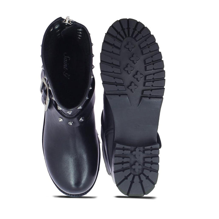 Saint Adelina Metal Studded Black Leather Ankle Boots - SaintG UK