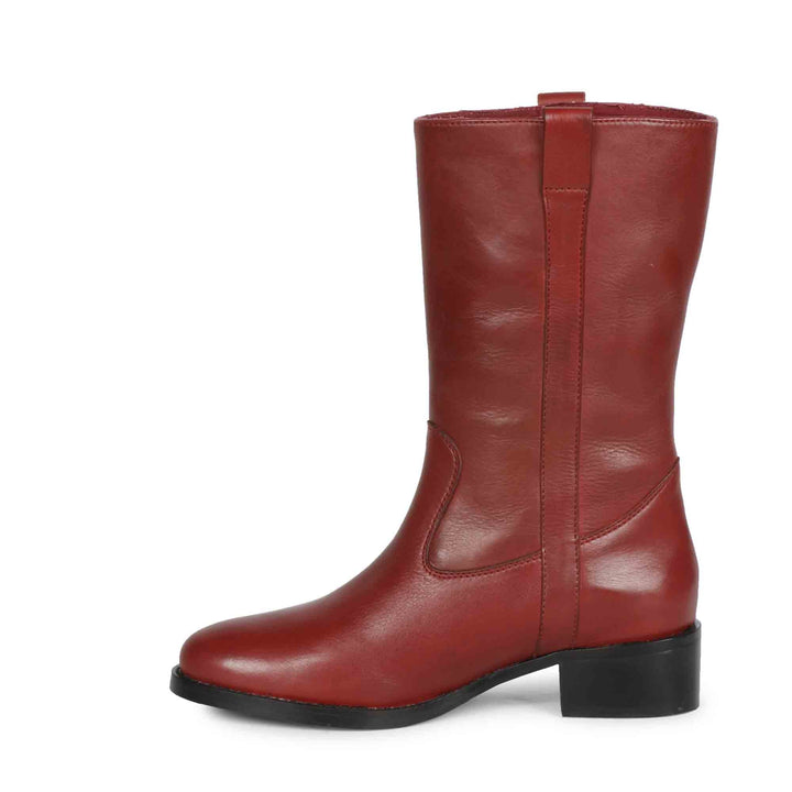 SaintG Womens Florian Burgundy Leather Pull On Calf Boots