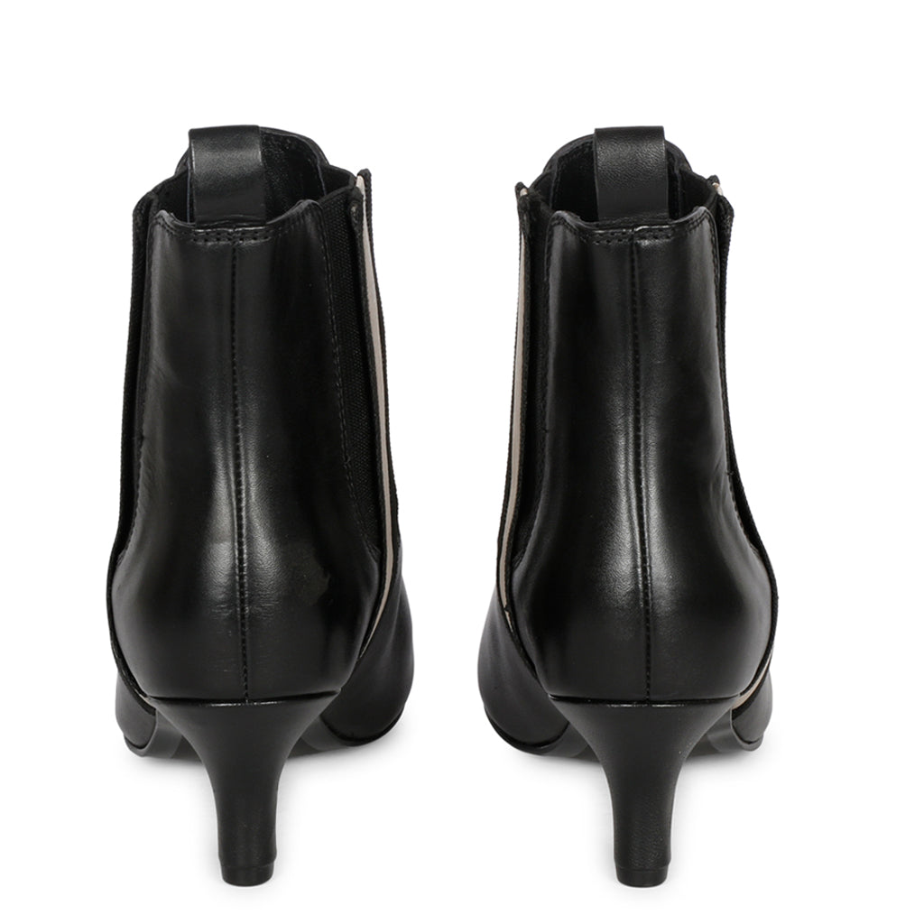 Saint Ashlyn Black Crust Leather Beige Strip Handcrafted Ankle Boots