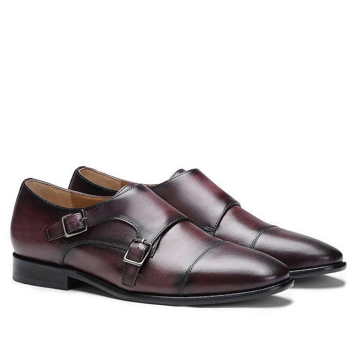 Saint Alboin Two Color Toned Red Leather Double Buckled Monk Strap Shoes - SaintG UK