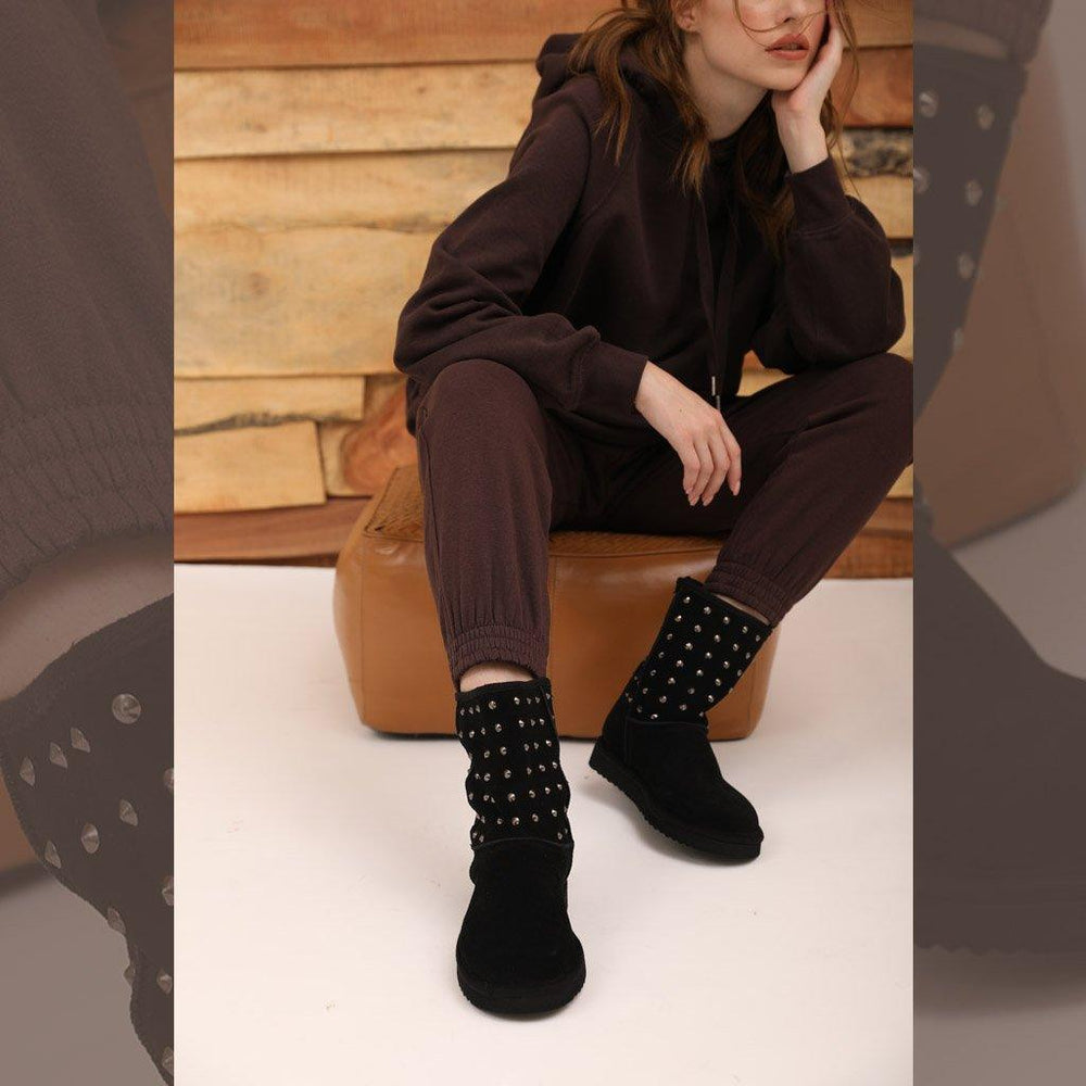 Saint Estrella Metal Studded Black Suede Snug Boots - SaintG UK