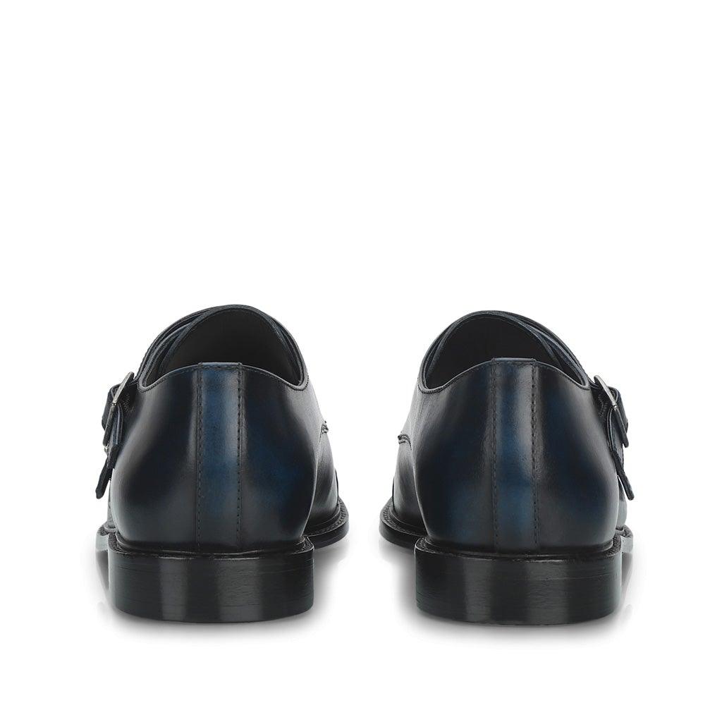 Saint Perctarit Blue Leather Double Buckle Monk Brogue Shoes - SaintG UK