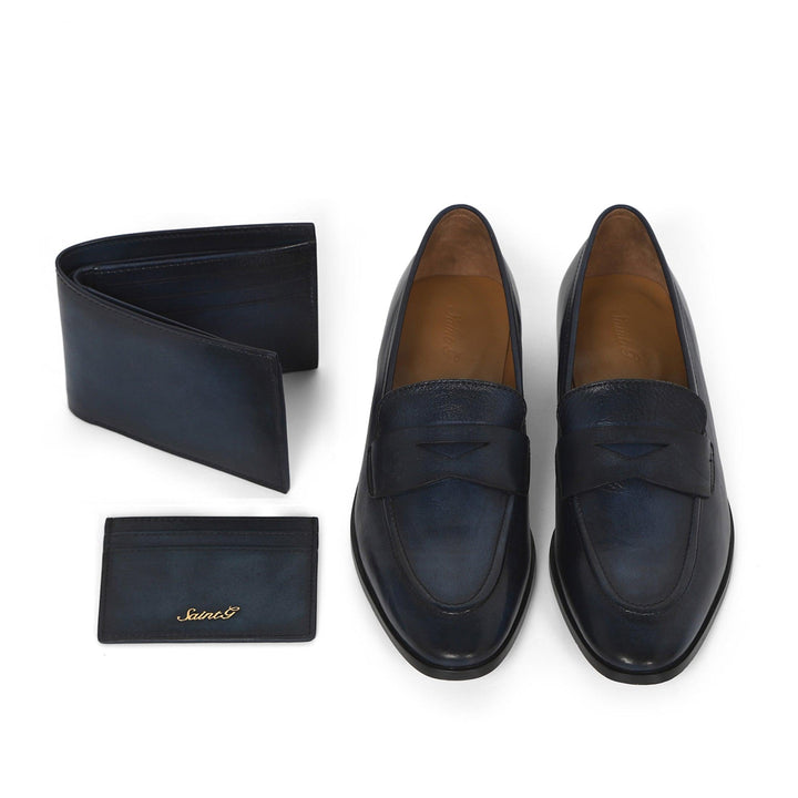 Saint Lukonin Toned Navy Leather Loafers With Set - SaintG UK